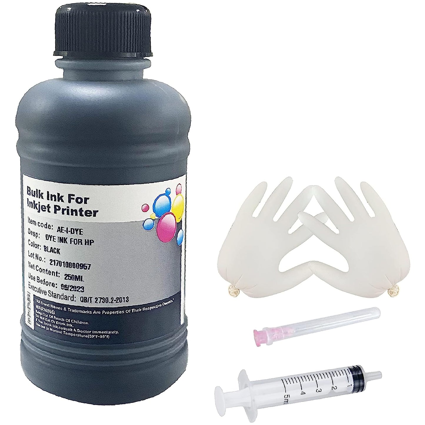 AYMSous Black Ink Refill Ink Kit Dye Ink 250ml for HP Inkjet Printers Refillable Cartridge CISS CIS System (9 oz) with Syringe & Glove