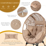 NICESOUL Indoor Outdoor Stationary Wicker Egg Chair w/Footrest, Extra Large Egg-Seat w/Cushion, 440lbs Egg-Shape Lounge Chair with Legs, Cozy Boho Rattan Chair for Patio, Balcony, Sunroom, Brown NICESOUL