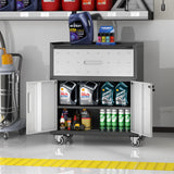 BIZOEIRON Metal Storage Cabinet with Wheels, Rolling Tool Cabinet with Adjustable Shelve, Locking Garage Storage Cabinet with 1 Drawer and 2 Doors for Tools, Assembly Required (Black/Grey) BIZOEIRON