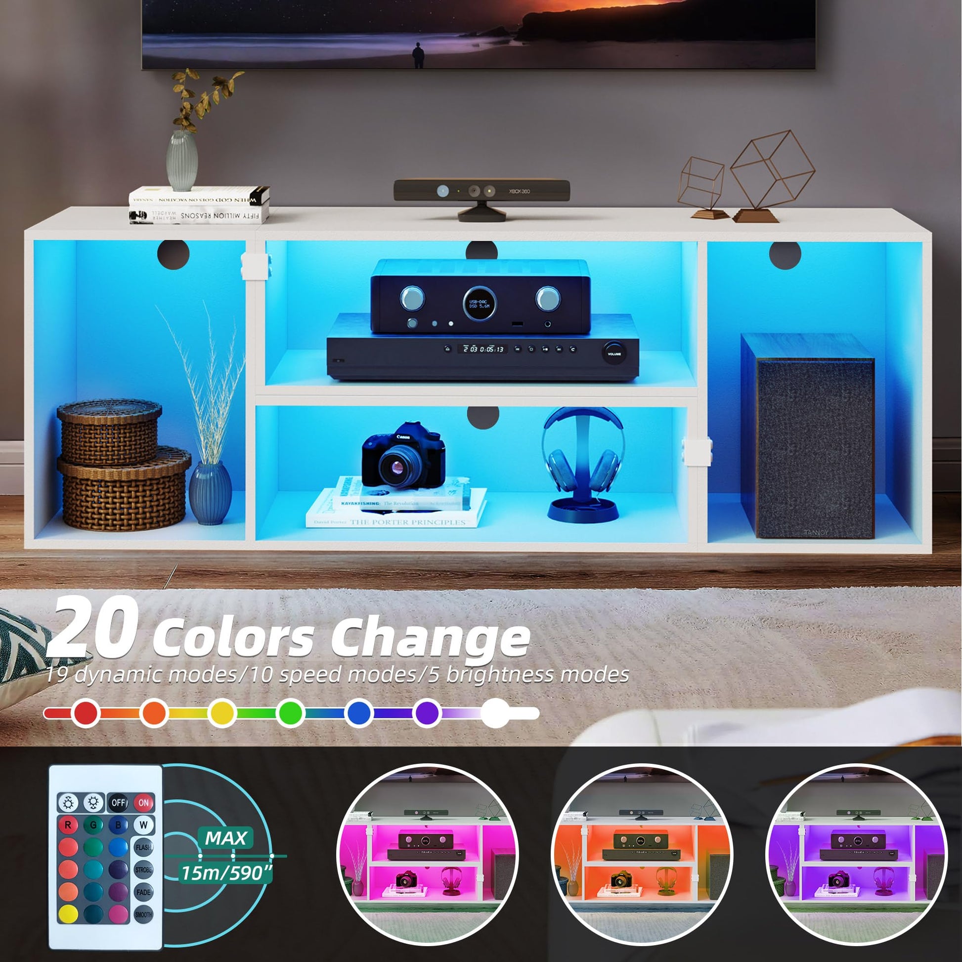 YITAHOME Modern Deformable TV Stand with LED Strip for 45-75 Inch TVs - Multi-Purpose Entertainment Centre - WoodArtSupply