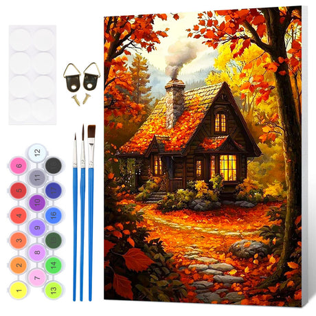HEIBAGO Framed Paint by Numbers Kit for Adults, Fall Paint by Numbers for Beginner, Landscape Adult Paint by Number Kits on Canvas, Maple leaves painting by numbers for gift home wall decor 12*16 inch HEIBAGO