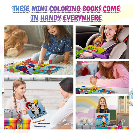 Bulk Coloring Books For Kids (72 Pack) Mini Coloring Books & Crayons, Party Favors, Fun Activity, Giveaways, Mini Travel Books | Assorted Designs Bottles N Bags