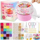 Hicdaw All-in-One Electric Bead Spinner with 7200 PCS Clay Beads for Necklaces and Bracelets, Efficient Jewelry Making Kit, Perfect Craft Gift for Teens Adults, Easy Operation, Quick Results, Pink Hicdaw
