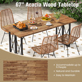 Tangkula 67 Inch Outdoor Dining Table, Acacia Wood Patio Table with 2 Inch Umbrella Hole, Heavy-Duty Metal Frame, Indoor Outdoor Picnic Table for 6 Tangkula