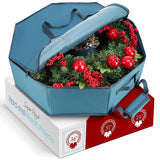 Hearth & Harbor Wreath Storage Container - Hard Shell Christmas Wreath Storage Bag with Interior Pockets, Dual Zipper and Handles - 36" Premium Wreath Storage Organizer Box Hearth & Harbor