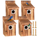 4-Piece Outdoor Bird House Set, Bird Houses for Outside with Metal Guards, Safety Locks, Flight Slots, & Ventilation, Bluebird Houses with 1-1/2" Entrance for Bluebirds, Wrens, Finches JZTKQTM