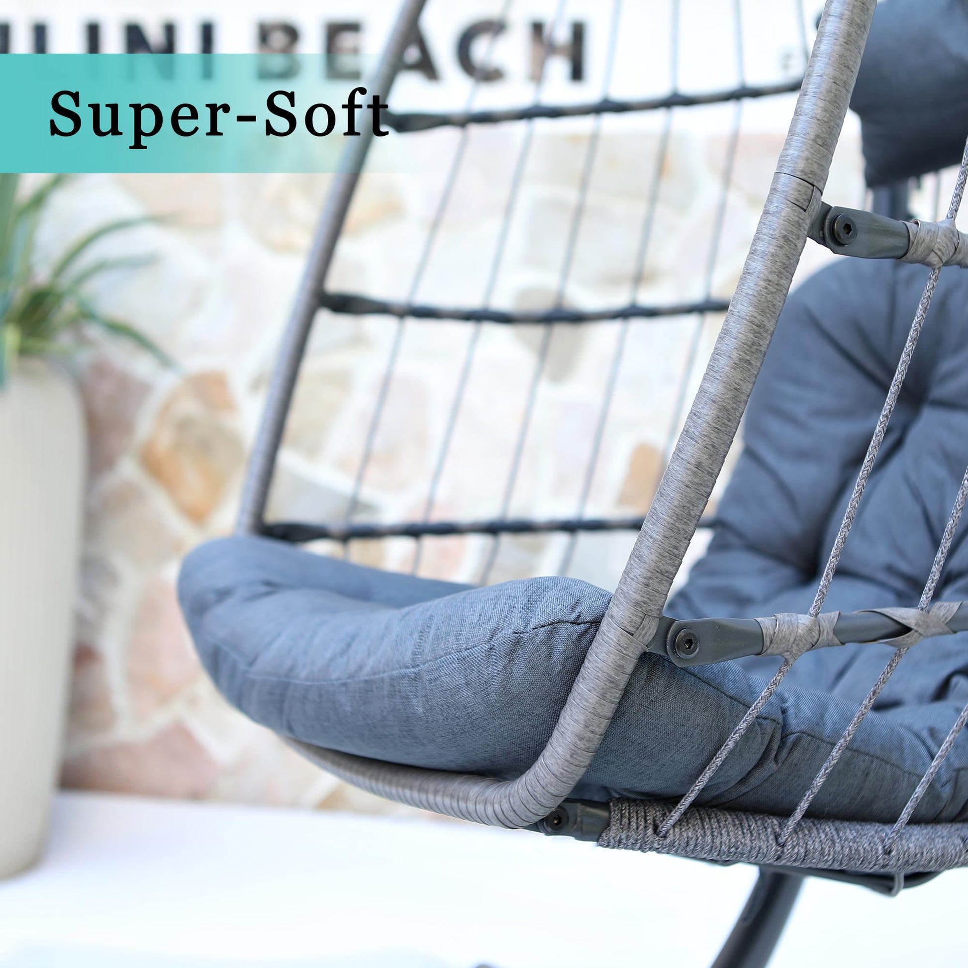 LEYCAY Hanging Egg Chair with Stand, Outdoor Swing Egg Chair, Indoor Wicker Chair with Cushion for Patio Living Room 350 LBS Capacity-Dark Grey - WoodArtSupply