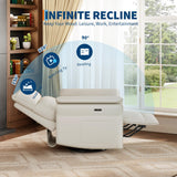 GarveeHome Power Recliner Chair, 270° Swivel Rocking Glider with USB Charging Port, PU Leather Upholstered Fabric and Double-Layer Armrests, Nursery Chair for Living Room, Nursery(Off-White) GarveeHome
