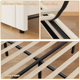 ADORNEVE Twin Size LED Bed Frame with Storage Drawer, Girls Twin Bed Frame with Adjustable Crystal Button Headboard, Velvet Princess Platform Bed for Girls, Solid Wooden Slats,Creamy White ADORNEVE