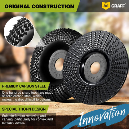 GRAFF Premium Wood Carving Disc 4 1/2 Inch for Angle Grinder - Set Shaping and Grinding Wheel for Wood, Drywall, Chipboard, Plastic - Woodworking - WoodArtSupply