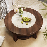 LITTLE TREE Modern Round Coffee Table, 2-Tier Wood Coffee Table with Storage, Marble-Like Tabletop for Living Room, Simple & Modern Center Table for Small Space, Brown LITTLE TREE