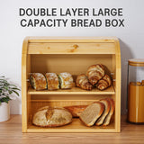 Merysen 2 Tier Bamboo Bread Box for Kitchen Countertop–Bread Storage Holder, Large Capacity Bread Storage Container, with Removable Layer for Home Storage and Display (Self-assembly) Merysen