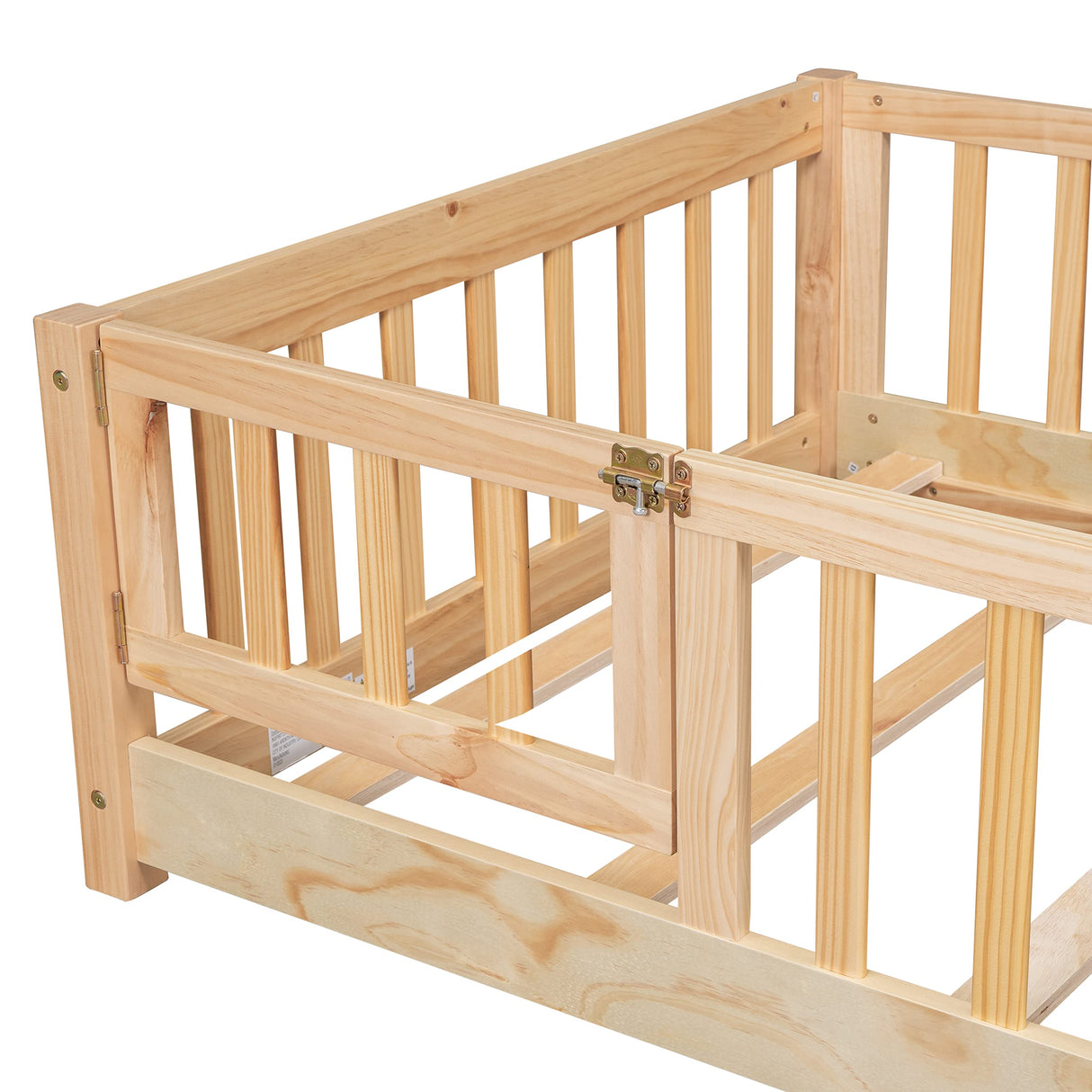 Bellemave Natural Twin Size Montessori Floor Bed with Door, Fence, and Removable Slats for Kids Bellemave