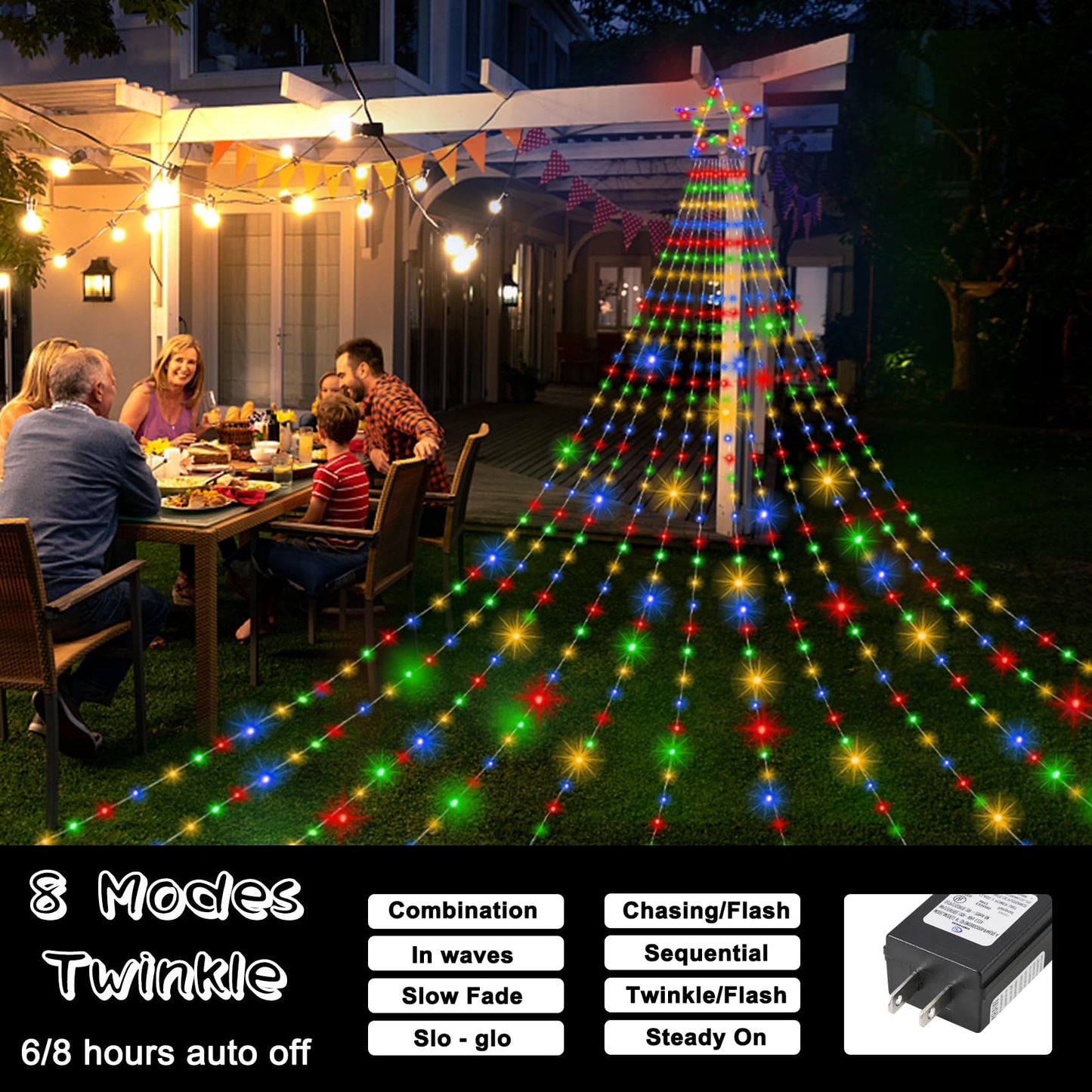 Onory 23FT Christmas Outdoor Waterfall Star String Lights, 860 LEDs, 8 Modes, Waterproof for Yard, Patio, Party Decorations