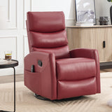 360° Swivel Recliner Chair for Adults, Small Manual Rocker with Heat & Massage, PU Leather Upholstered, Adjustable Backrest, Footrest & Side Pockets, Modern Living Room Chair, Red ALYIAMXL