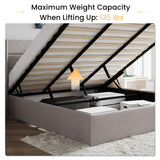 SHA CERLIN King Size Lift Up Storage Bed/Modern Wingback Headboard/Upholstered Platform Bed Frame/Hydraulic Storage/No Box Spring Needed/Wood Slats Support/Light Beige SHA CERLIN