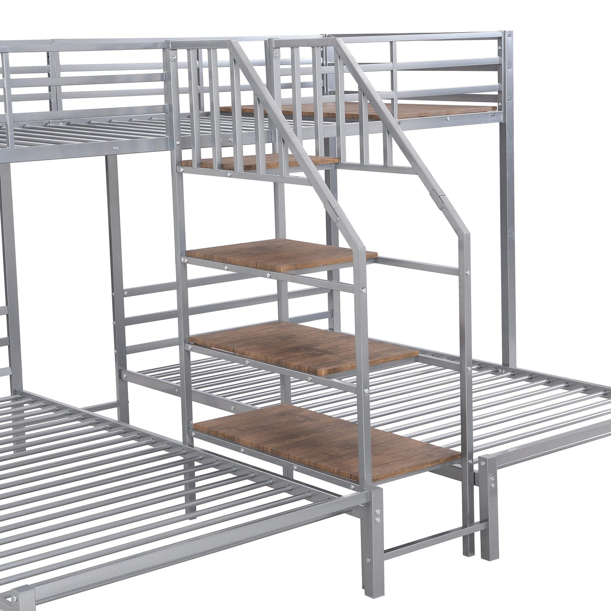 Harper & Bright Designs Metal Triple Bunk Bed with Stairs, 3 Beds Bunk Bed, Twin Over Twin & Twin Bunk Bed with Storage Shelves Staircase, for Kids Teens Adults, Silver Harper & Bright Designs