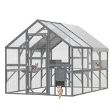 Lovinouse Large Wooden Outdoor Cat House, 57.2ft² Cat Run Enclosure Walk in Catio Kitten Condo with 2 Doors, 2 Playpen & Hiding Houses, Bridges, Walks, Roof Cover, Gray Lovinouse