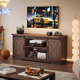 CABIHOME Farmhouse TV Stand and Entertainment Center for TV Up to 65 Inches with Sliding Barn Doors and Adjustable Shelf, TV Media Storage Console Table and Furniture for Living Room, Bedroom, Brown CABIHOME