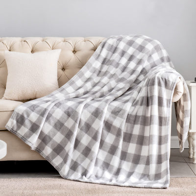 BEDELITE Fleece Throw Blanket for Couch Sofa Bed, Buffalo Plaid Decor Grey and White Checkered Blanket, Cozy Fuzzy Soft Lightweight Warm Blankets for All Seasons