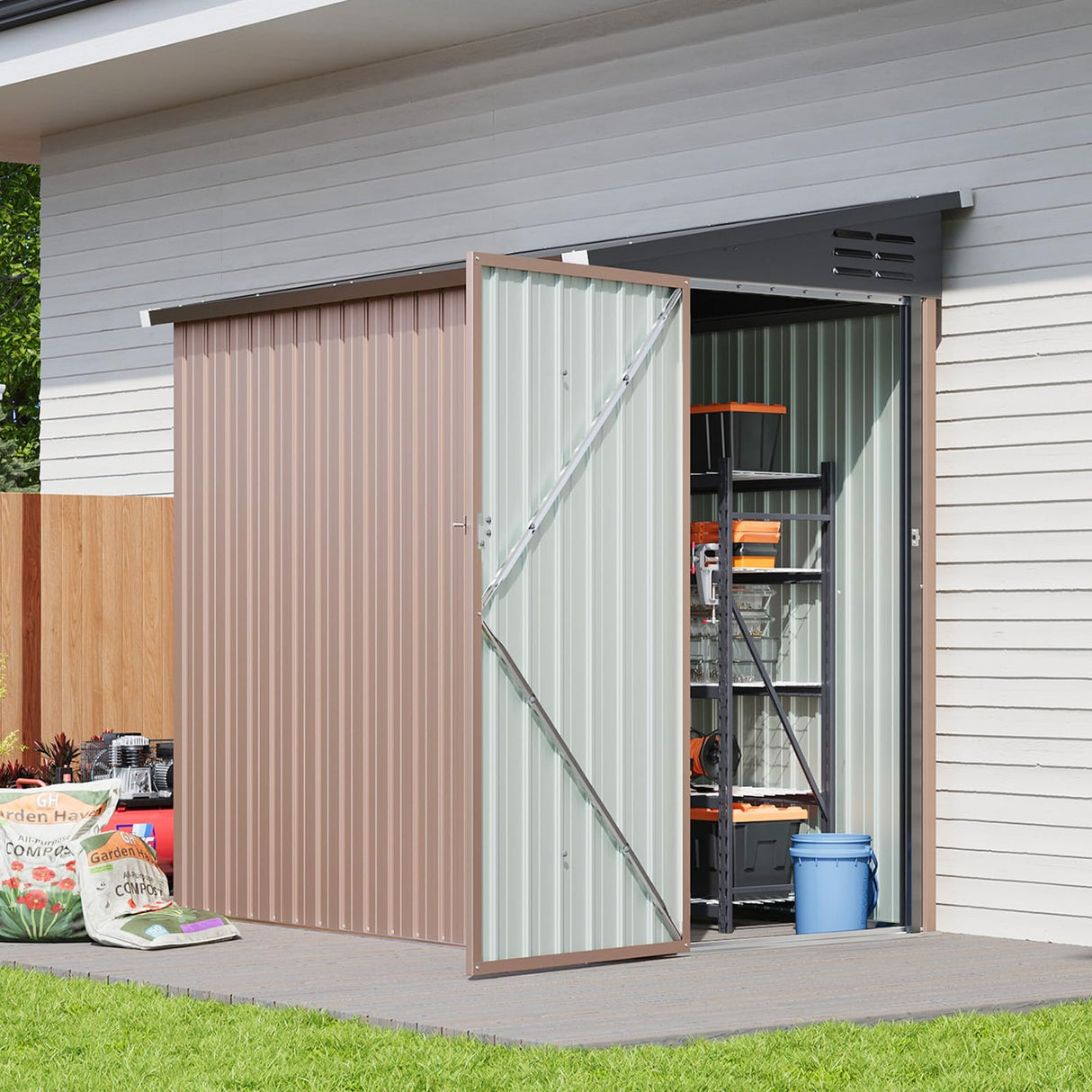 Breezestival 6x4 FT Lean to Shed, Outdoor Metal Storage Shed, Utility Steel Tool Shed with Lockable Door for Bike, Garden, Backyard, Patio, Lawn Breezestival