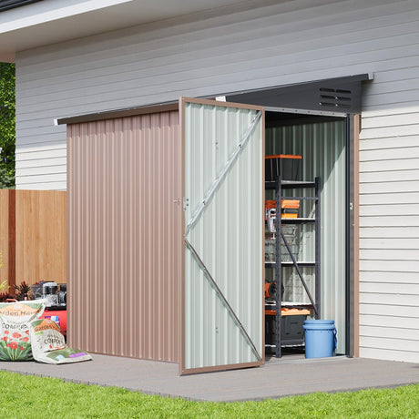 Breezestival 6x4 FT Lean to Shed, Outdoor Metal Storage Shed, Utility Steel Tool Shed with Lockable Door for Bike, Garden, Backyard, Patio, Lawn Breezestival