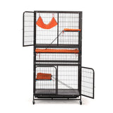COZIVVOVV Large Cat Cage Indoor, 4-Tier Cat Enclosure Indoor with Hammock Bed, Cat Crates with 2 Ladders, Durable Wire Mesh Catios for Cats, Pet Cages for Cats with Wheels, Black COZIVVOVV