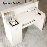 Reception Desk with Counter, Modern Front Table Equipped with Drawers & Keyboard Tray, 47.2-inch Checkout Counter with LED Lights & Power Outlets for Lobbies, Salons, Retail, Home Offices TUSY