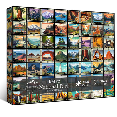 PICKFORU Vintage National Parks Puzzles for Adults 1000 Pieces and up, Retro National Park Poster Puzzle Collects Yellowstone Yosemite Zion Glacier, National Geographic Jigsaw Puzzles as Home Decor PICKFORU
