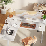 AODK Electric L Shaped Standing Desk, 59 Inch Height Adjustable Stand Up Desk with Power Outlets ＆ Full Monitor Stand, Reversible Corner Desk for Home Office ＆ Computer Workstation, White AODK