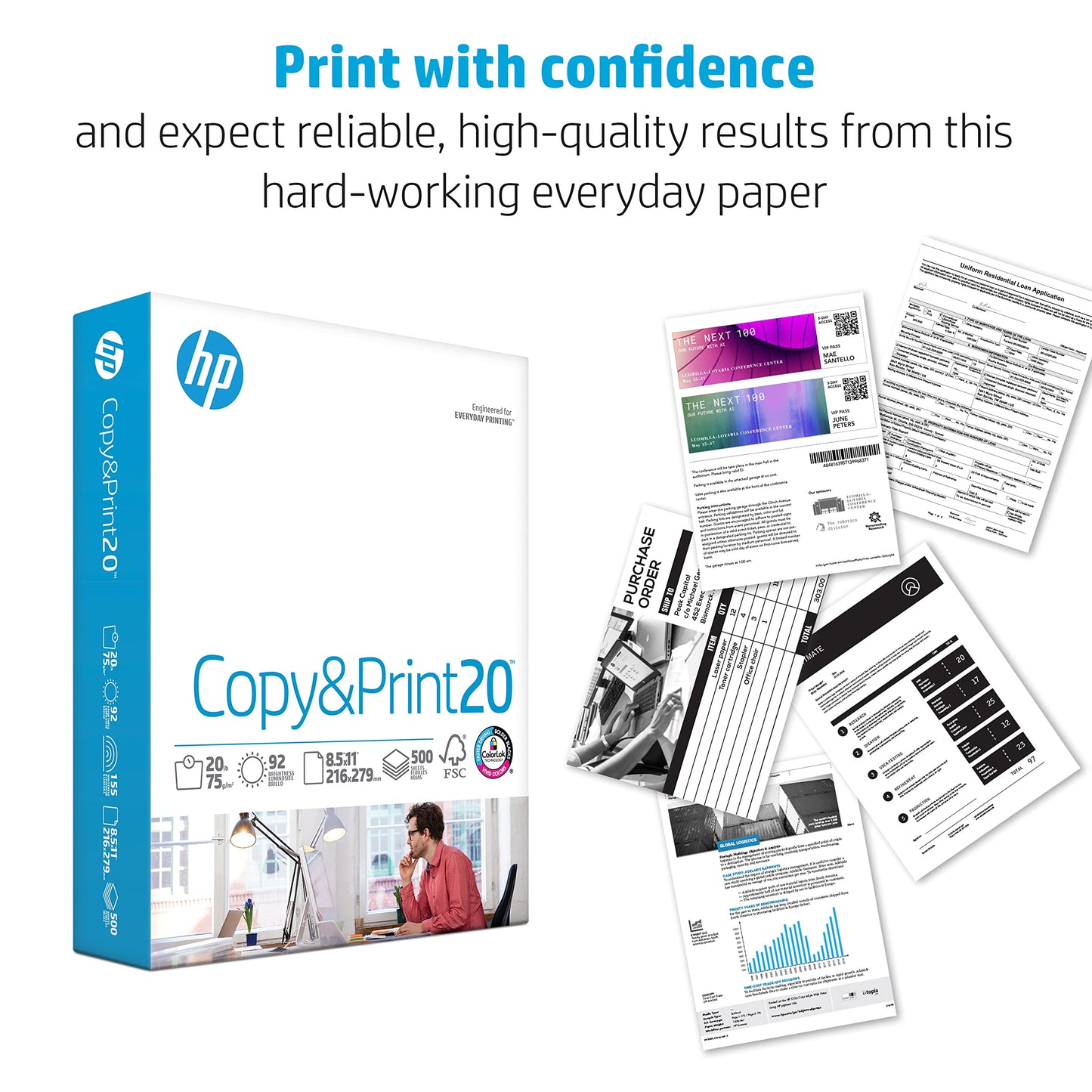 HP Printer Paper | 8.5 x 11 Paper | Copy &Print 20 lb | 5 Ream Case - 2500 Sheets| 92 Bright Made in USA - FSC Certified| 200350C