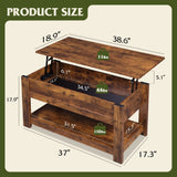 WLIVE Coffee Table, 39" Lift Top Coffee Table with Hidden Compartment and Storage Shelf for Living Room, Rustic Brown WLIVE