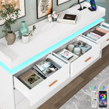 Hlivelood 7 Drawer Dresser with LED Light and Charging Station, Modern Chest of Drawers for Closet, Wide Drawer Organizer Cabinet for Bedroom, Living Room, Entryway, Hallway, White Hlivelood