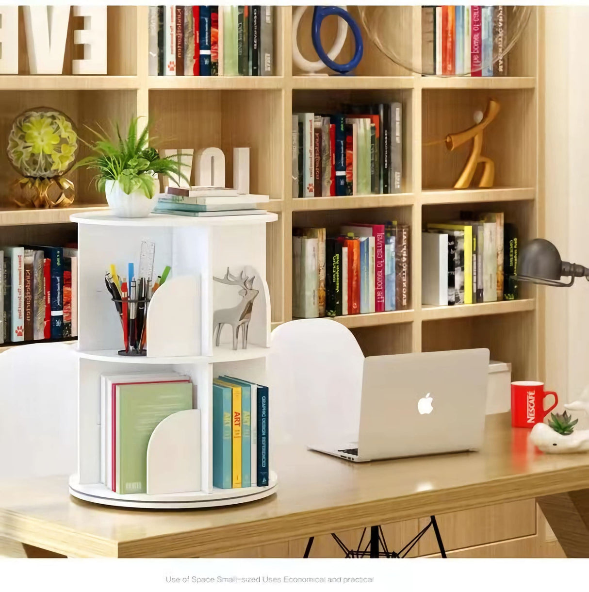 2-Tier White 360° Rotating Stackable Bookshelf Organizer by Intexca WoodArtSupply