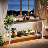 Tribesigns 70.9 Inches Extra Long Sofa Table Behind Couch, Vintage Console Entry Table with 2-Tier Storage for Hallway, Entryway, Living Room, White & Brown Tribesigns