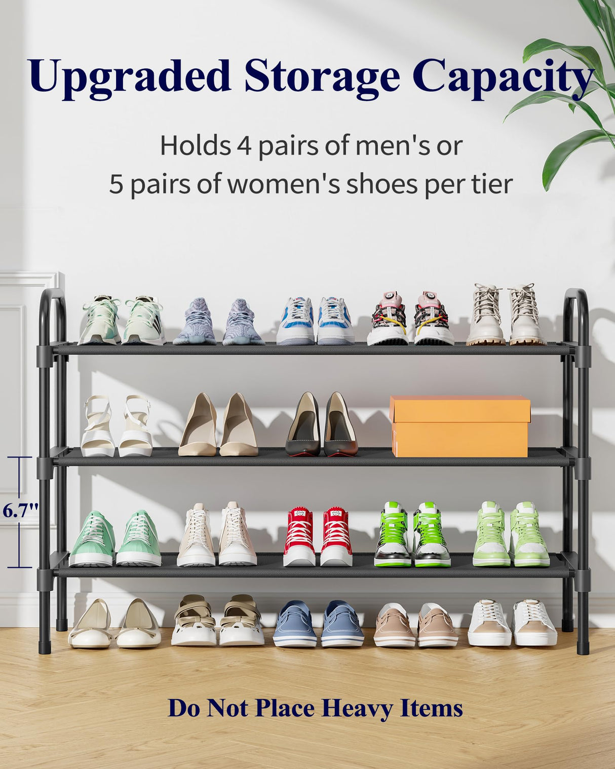 Kitsure Extra-Long Shoe Rack for Closet, Shoe Organizer for Front Door Entrance, Stackable Shoe Shelf, Detachable Closet Organizers and Storage, 39.0" Wide - 3 Tier, Black Kitsure