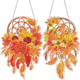 Saillong 2 Pcs Fall Thanksgiving Diamond Art Hanging Kits for Adults DIY Thanksgiving Diamond Painting Suncatcher Fall Pumpkin Dream Catcher Hanging Decor Autumn Wind Chime Decor for Home Wall Window Saillong