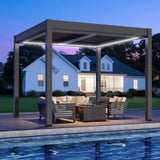 Greesum 10x10FT Outdoor Aluminum Pergola, Electric Adjustable Louvered Pergola with LED Lights and Gutter System, Metal Gazebo for Patio, Deck, Garden, Yard, Black Greesum