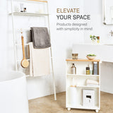 YAMAZAKI Home Slim Rolling Storage Cart – Narrow Bathroom Storage Cabinet with Handle, Slim Bathroom Storage Cart with Wheels, Easy Assembly, Steel + Wood, White YAMAZAKI