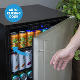 NewAir 24" Built-in 160 Can Outdoor Beverage Fridge in Weatherproof Stainless Steel with Auto-Closing Door and Easy Glide Casters. New Air Mini Fridge, Built-In or Freestanding Outdoor Fridge NewAir