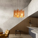 Fivootvi 8 Light Farmhouse Wood High Ceiling Chandelier RusticLarge Ceiling Light Fixture Adjustable Hanging Pendat Light for Dining Room Living Room Foyer Staircases Kitchen Island. Fivootvi