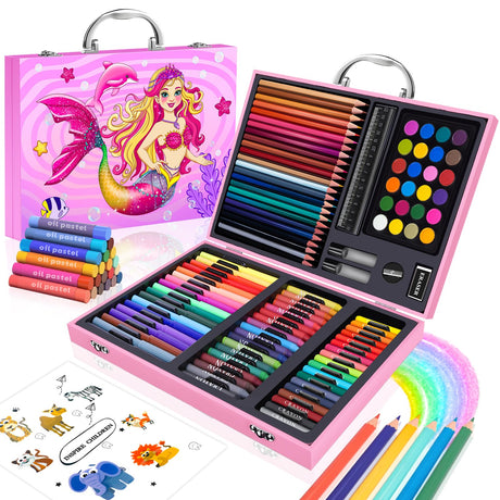 homicozy Art Supplies Kit for Kids Ages 4-12,Mermaid Art Case Coloring Set,Drawing Kits with Markers, Crayons, Colored Pencils,Oil Pastels,Coloring Book,School Supplies,Gift for Kids Artist Age 4+ homicozy