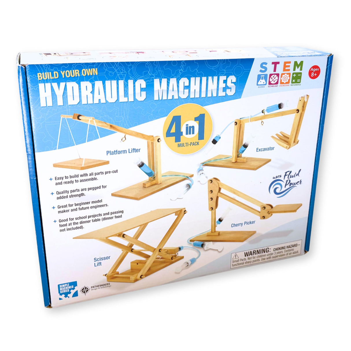 PATHFINDERS STEM Kit- Hydraulics 4-in-1– Build 4 Hydraulic Machines | Engineering Model Kit for Kids 8+ | Educational Science Toy | Learn Physics & Mechanics | Wooden DIY Project Pathfinders