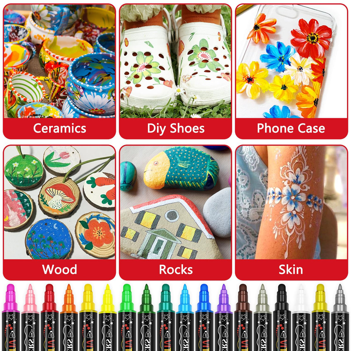 Vitoler Acrylic Paint Markers,18pcs Dual Tip Acrylic Paint Set,Acrylic Paint Marker Pens with Brush Tip and Dot Tip for Painting Rock Diy Crafts Art Supplies Vitoler