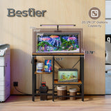 Bestier 20-29-37 Gallon Fish Tank Stand with Power Outlet, 30x13 Metal Aquarium Stand, 6-Leg Reptile Tank Stand with 3-Tier Adjustable Storage Shelves, 400LBS Capacity Bestier