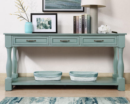 LKTART Solid Wood Console Table Sofa Table Entryway Table with 3 Drawers and 1 Bottom Shelf for Storage Entry Hallway Foyer Sofa (63" Retro Green)