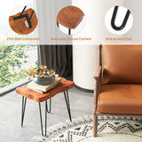 Giantex Teak Wood End Table, Solid Live Edge Outdoor Side Table w/Natural Grain & Heavy-Duty Metal Legs, Rustic Plant Stand for Living Room Patio Balcony, 20" x 14" x 18" (1, Rectangular) Giantex