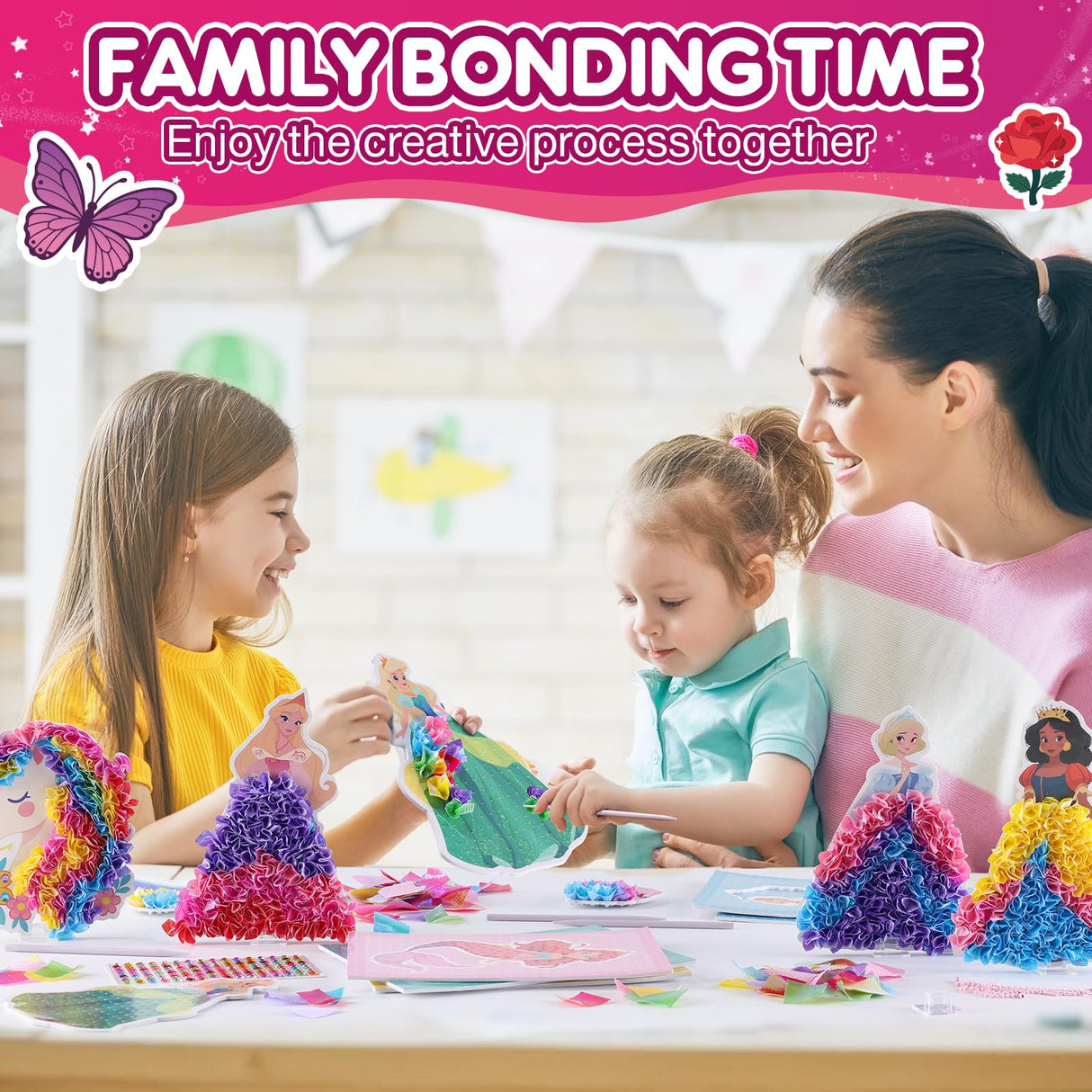 JMMICO Poke in Pro Art Kits for Girls, Poke Art for Kids Ages 4-8, 10 PCS Princesses & 5 PCS Decors, No Mess DIY Princesses Craft, Gifts for 4 5 6 7 8 9 10 Year Old Girls & Boys JMMICO