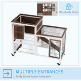 PawHut Wooden Rabbit Hutch Elevated Bunny Cage Indoor Small Animal Habitat with Enclosed Run with Wheels, Ramp, Removable Tray Ideal for Guinea Pigs, Brown PawHut