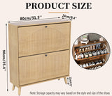 Fsbecl Shoe Storage Cabinet for Entryway with 2 Flip Drawers, Narrow Wood Shoe Cabinet with Fluted Panel, Freestanding Hidden Shoe Organizer for Foyer, Hallway (Wood Color) Fsbecl